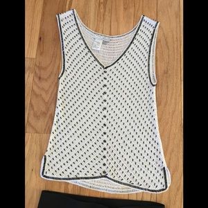 NWOT- Delicate BARAMI White & Black Beaded Top